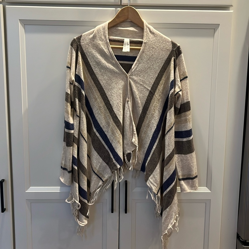 CUBISM stripe waterfall sweater cardigan with fringe detail, size medium/large